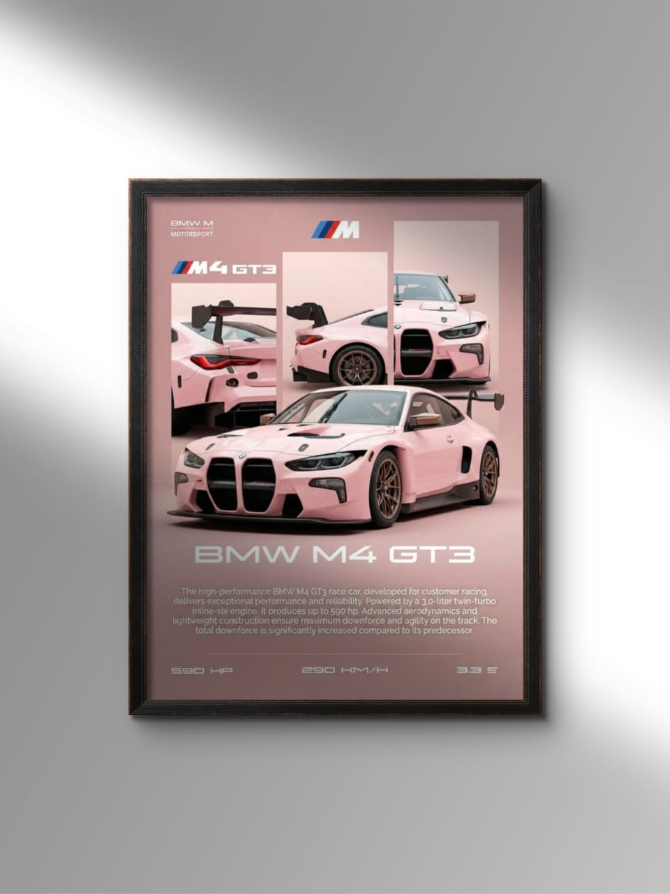 BMW M4 GT3 Pink Theme Wall Frame – Premium Racing Car Wall Art